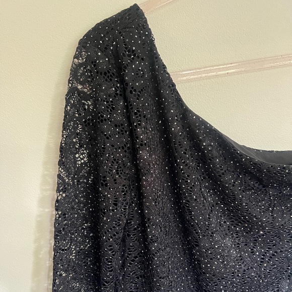 CHARLOTTE RUSSE Black Sparkly Lace Mini Dress Long Sleeve One Shoulder - Picture 4 of 9